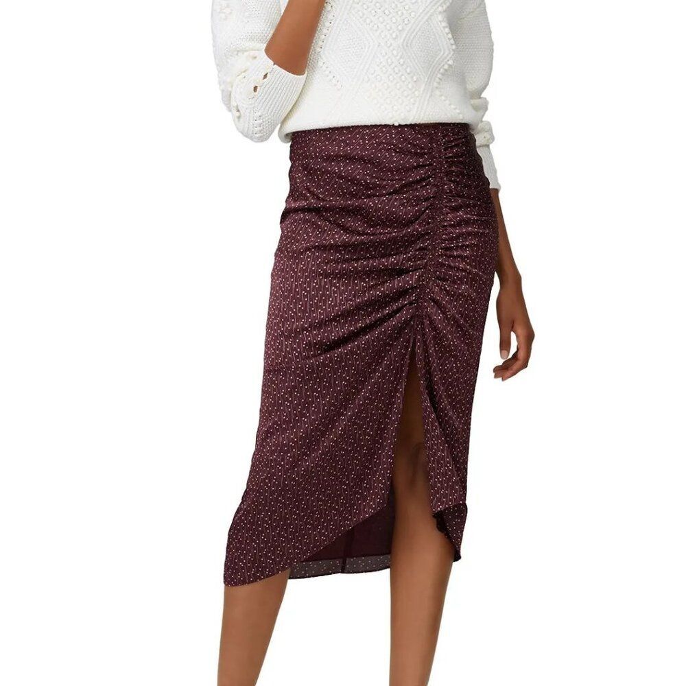 Joie Maira Skirt Purple Floral Ruched Midi Size 8